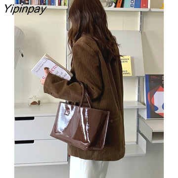 Yipinpay Casual Cordury Suit Women Winter Oversized Single Breasted Blazer Classic Office Coat Ladies Jancket Female Outwear